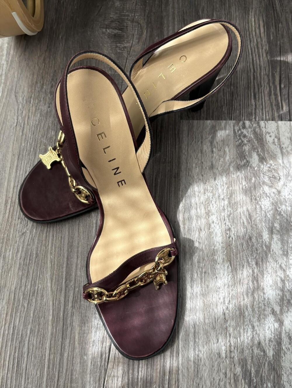 Celine Women's Burgundy Chain Slingback Sandals Rare
